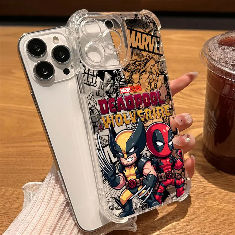 Cartoon Marvel Deadpool Wolverine Clear Case For iPhone