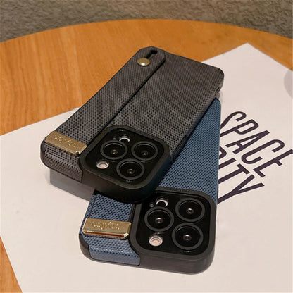 Luxury Leather Wrist Strap Holder Stand Phone Bracket Case For iPhone