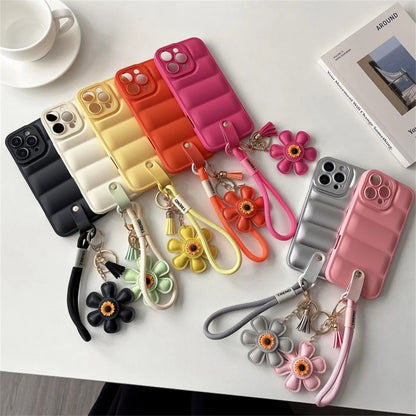 Fashion Down Jacket Lanyard Phone Case For iPhone Plus Wrist Strap Soft Cover