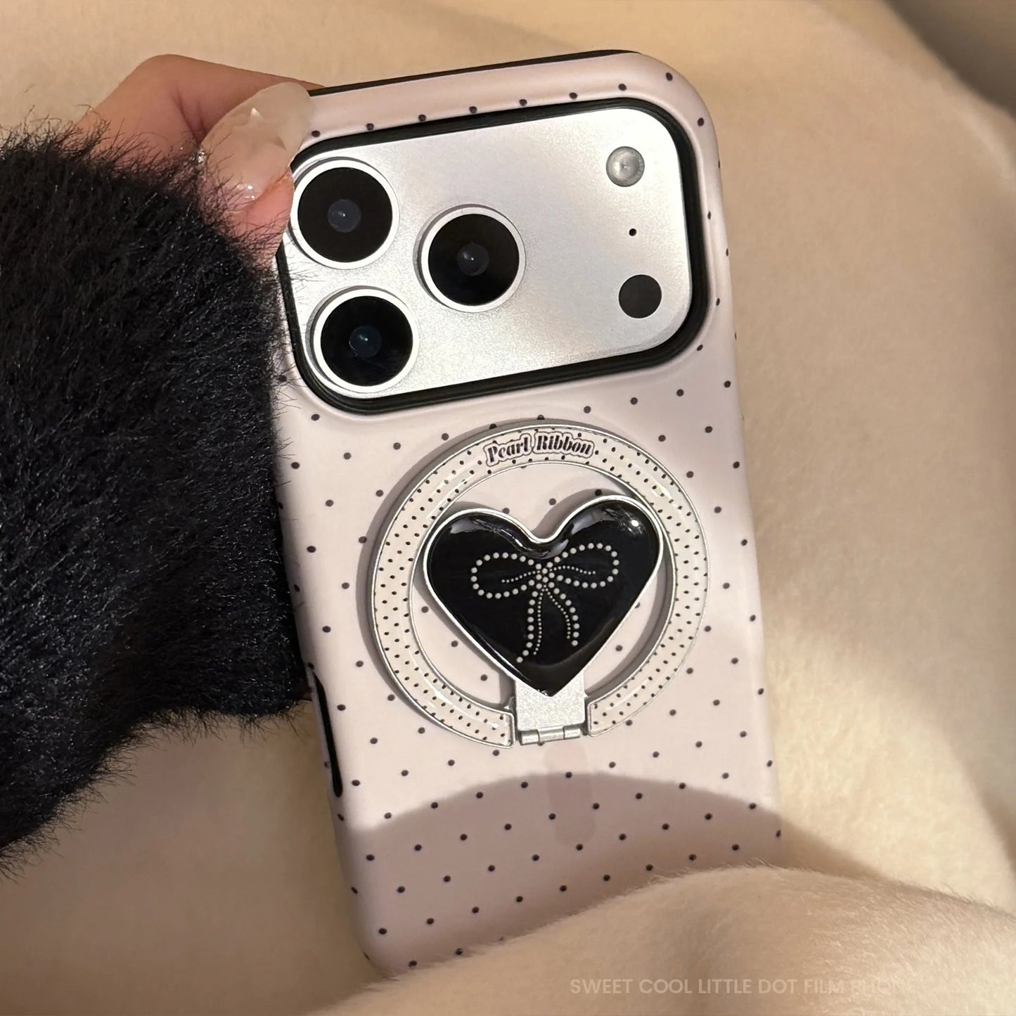 Korean Polka Dots Love Heart Bracket Magnetic Phone Case For iPhone