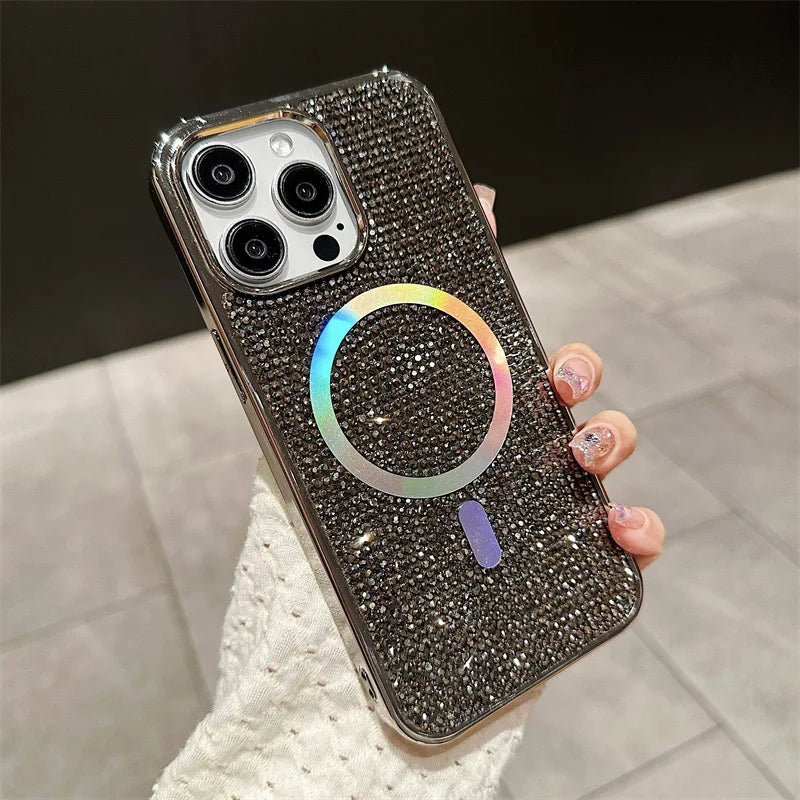 Luxury Glitter Solid Color Diamond Plating Magnetic Phone Case For iPhone