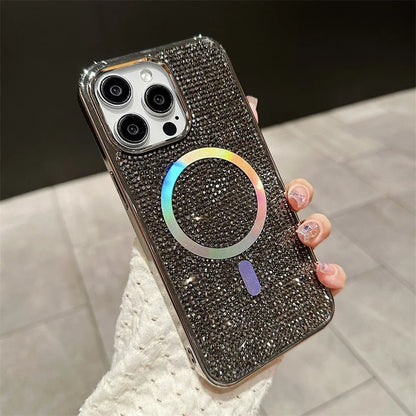 Luxury Glitter Solid Color Diamond Plating Magnetic Phone Case For iPhone