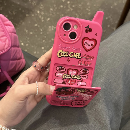 Retro Funny Mobile Cherry Heart Pink Make Up Mirror Phone Case