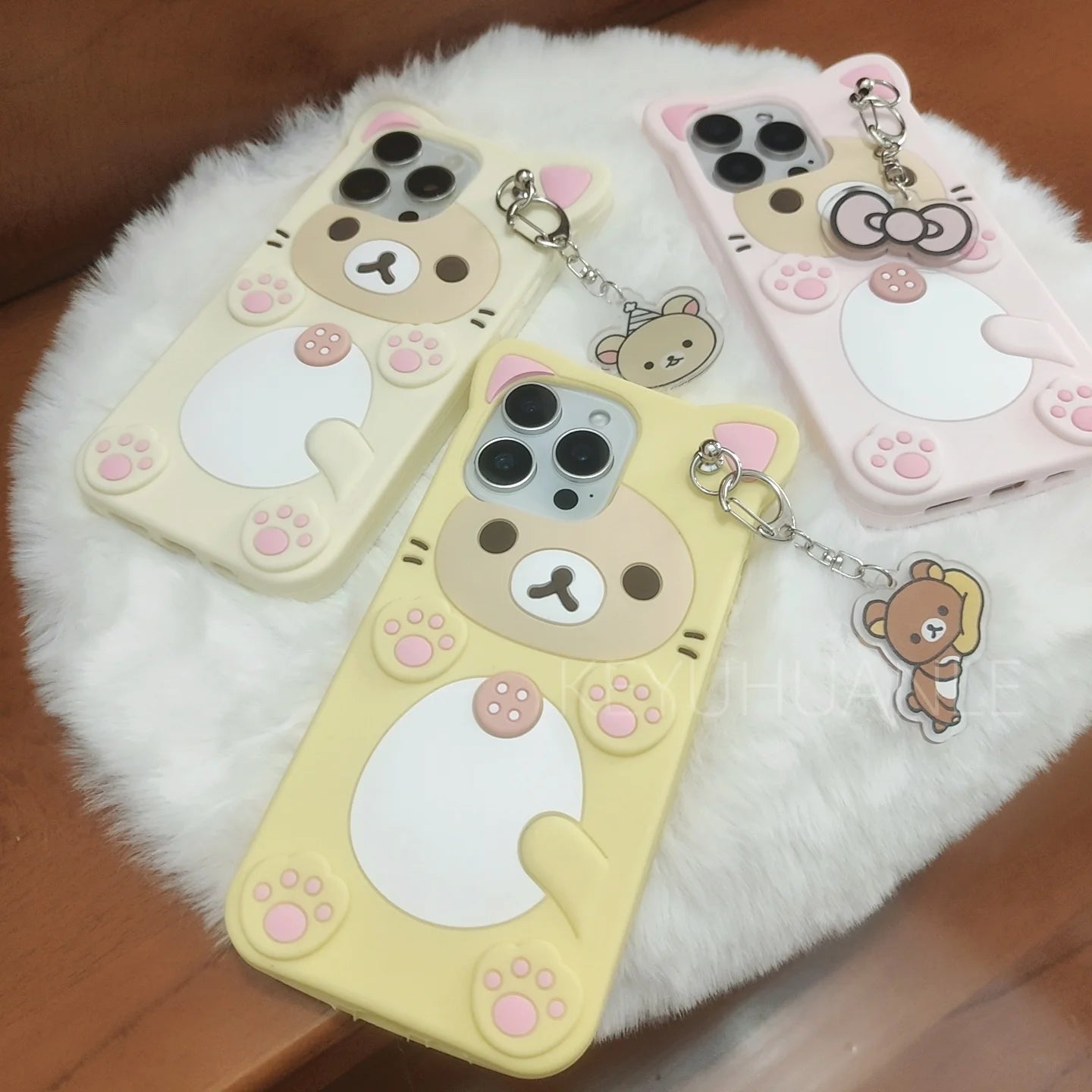 Cute Cartoon 3D Rilakkuma Phone Case For iPhone Key Chain Pendant Cover