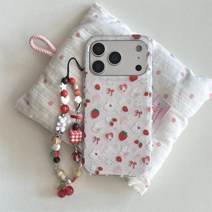 Cute Strawberry Rabbit Phone Case For iPhone Cover With Polka Dots Cartoon Shockproof Fundas With Hinge