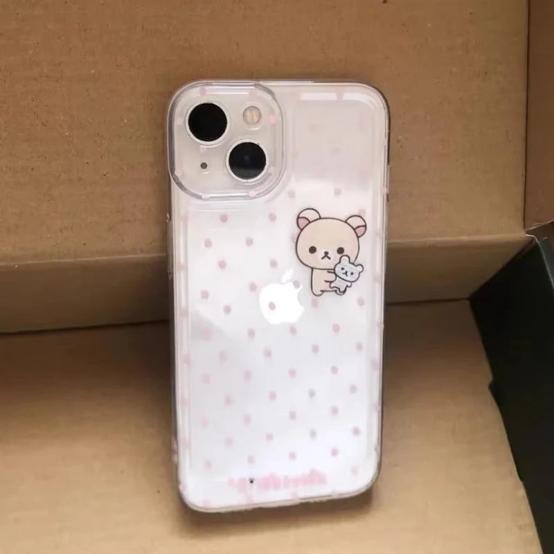 Cartoon Cute Easy Bear Pink Polka Dots Phone Case For iPhone