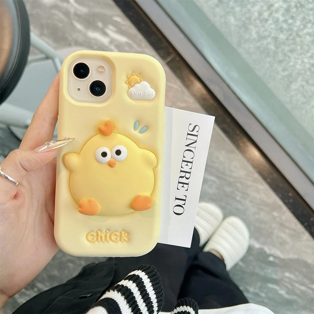 Funny Cute Yellow Chick Cartoon Silicone Phone Case