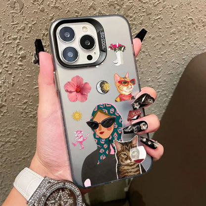 Cartoon Cute Cat Headscarf Women Phone Case For iPhone