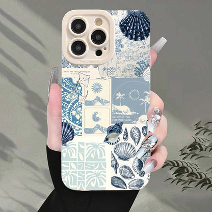 Ocean Creative Coastal Seashell Seaweed Pattern Phone Case For iPhone