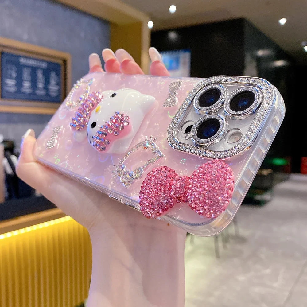 3D Cute Cartoon Glitter iPhone Case with Sparkle Design