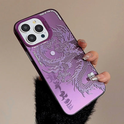 Luxury Dragon Embossed Phone Case For iPhone Pink Purple Green Black White Shockproof Phone Cover