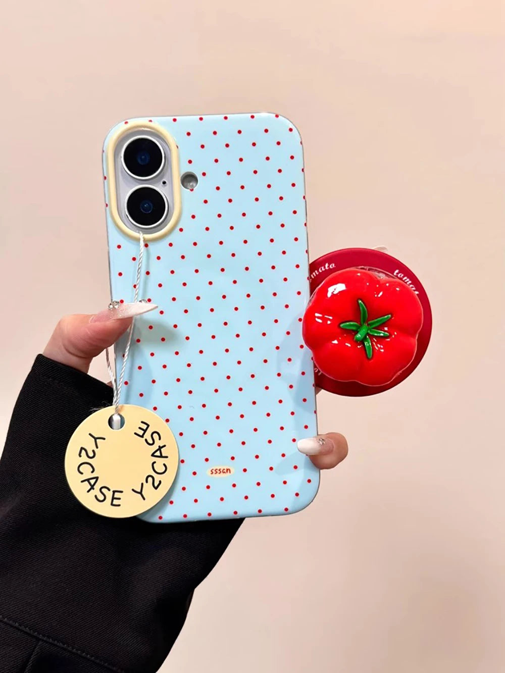 3D Polka Dot Cute Tomato Magnetic Grip Tok Phone Stand Holder Phone Case