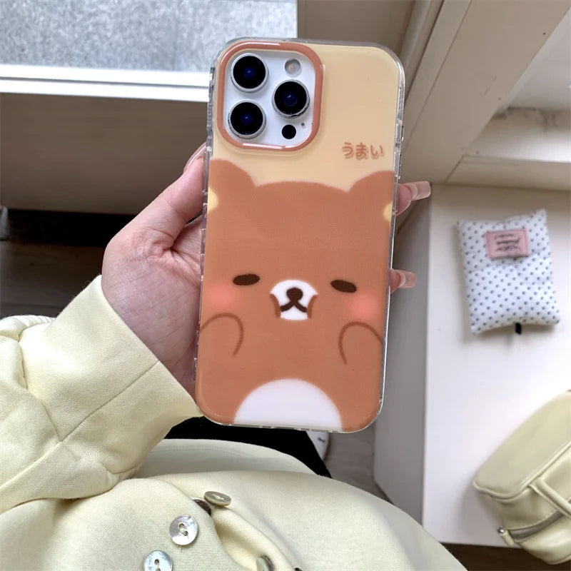 Crystal White Light Pinching Face Teddy Bear Phone Case