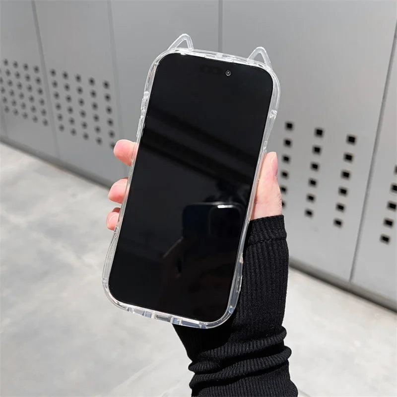 Cute Cat Ears Transparent Phone Case For iPhone Soft Clear Back Cover Shell