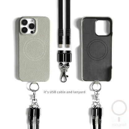 Versatile Lanyard Charging Cable Genuine Leather Phone Case For iPhone
