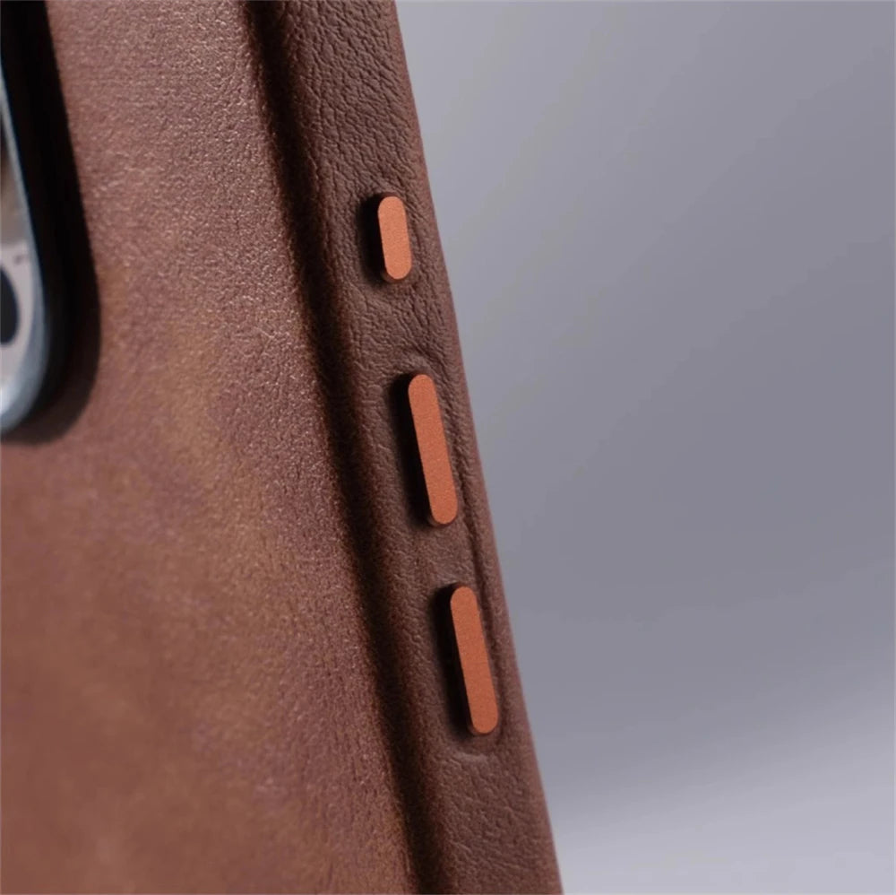 Luxury Retro Leather MagSafe iPhone Case with Magnetic Alloy Lens Cover