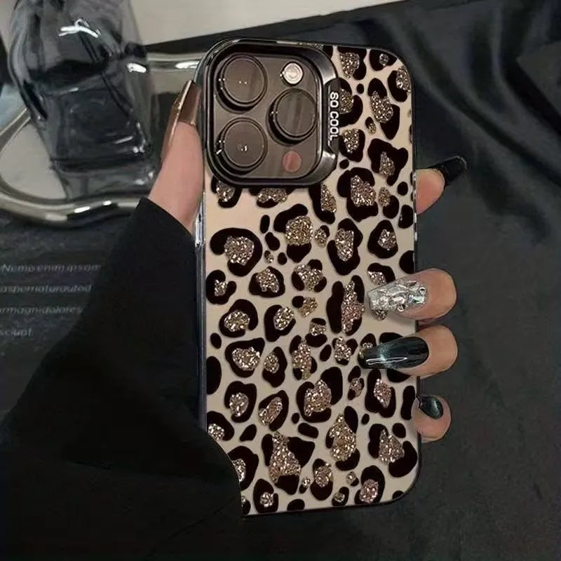 Luxury Glitter Leopard Print Case For iPhone Bling Diamond Camera Protection Soft Cover