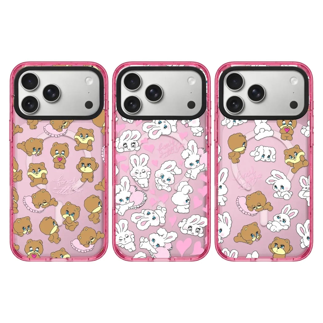 Rabbit Cherry Strawberry iPhone Case With Pink Border