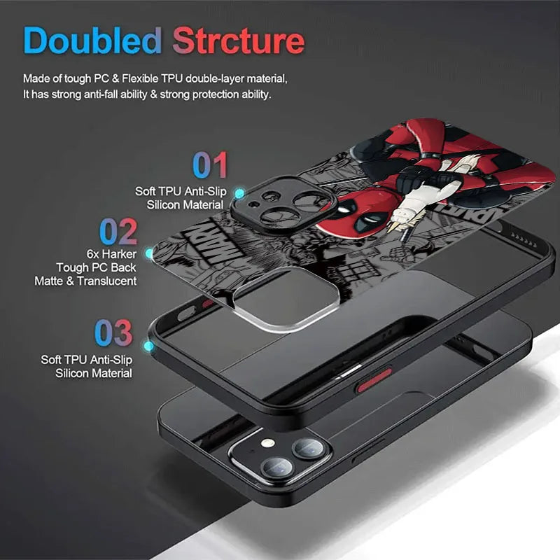 Fun Marvel Deadpool Matte Hard Phone Case For iPhone