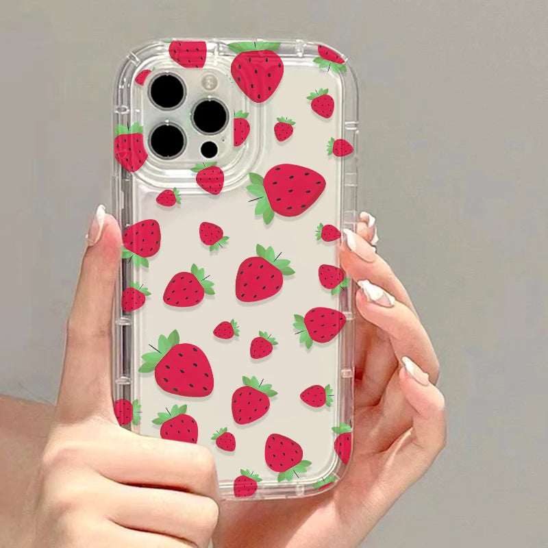 Cartoon Cute Flower Strawberry Phone Case For iPhone
