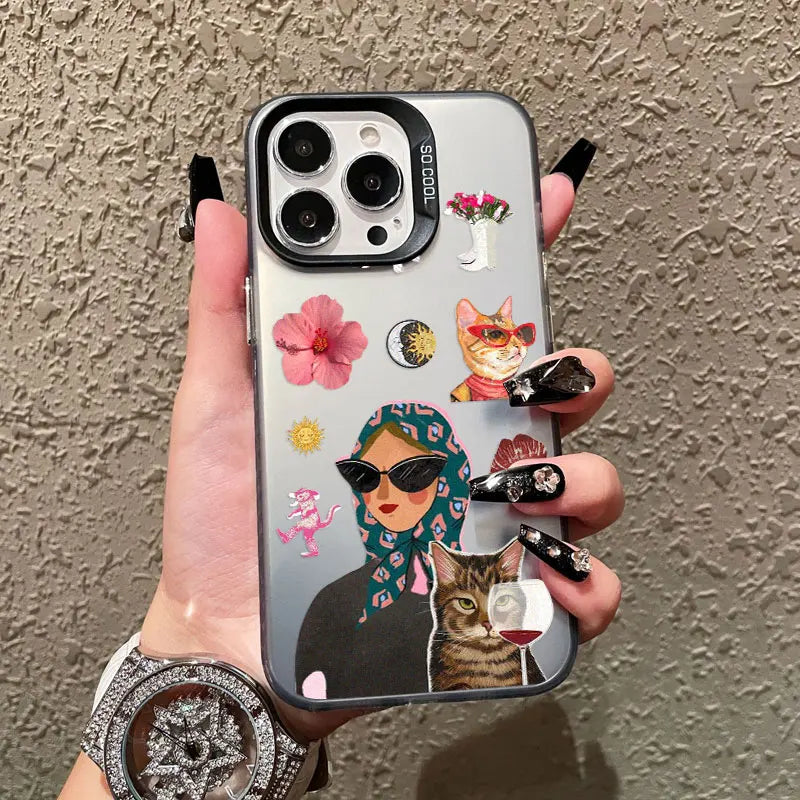 Cartoon Cute Cat Headscarf Women Phone Case For iPhone