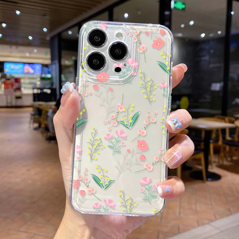 Clear Phone Cases Fundas Flower Soft Back Cover For iPhone
