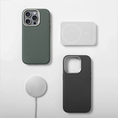 Luxury Alloy Lens Frame Particle PU Leather Magnetic Case For iPhone