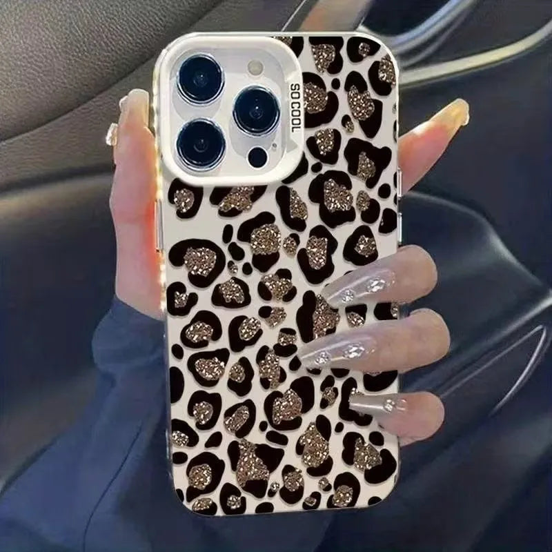 Luxury Glitter Leopard Print Case For iPhone Bling Diamond Camera Protection Soft Cover