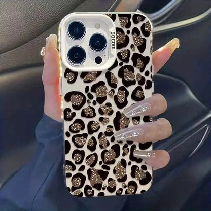 Luxury Glitter Leopard Print Case For iPhone Bling Diamond Camera Protection Soft Cover