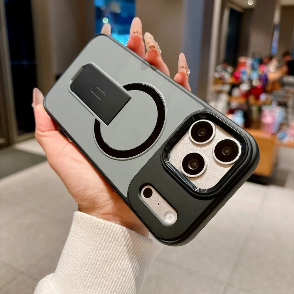 For Magsafe Invisible Bracket Magnetic Phone Case For iPhone Soft Frame Shockproof Cover