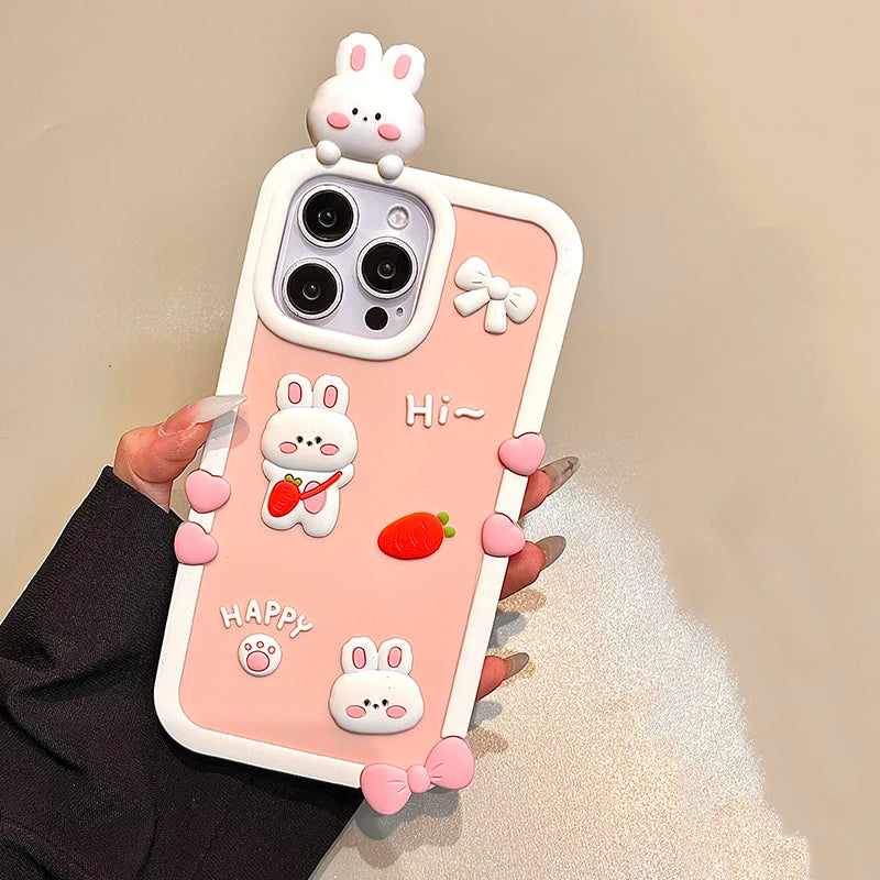 Cartoon Cute Pink Rabbit Soft Silicone Phone Case For iPhone