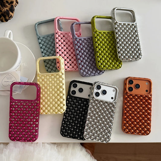 Electroplated Orange Pearl Pattern Phone Case For iPhone Soft Shockproof Silicone Cover Girls