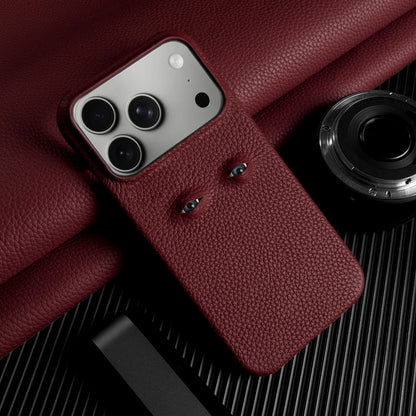 With Eyes Lychee Genuine Leather Case For iPhone