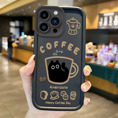 Cute Popular Coffee Cat Cartoon Phone Case For iPhone