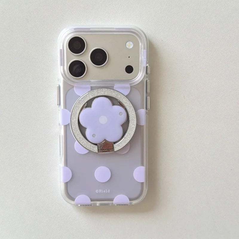 Magnetic 4 Solid Colors Dots Pattern Phone Case With Holder For iPhone