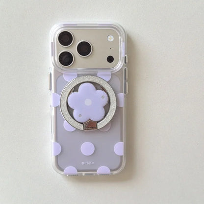 Magnetic 4 Solid Colors Dots Pattern Phone Case With Holder For iPhone