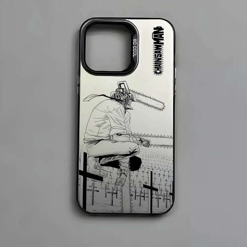 Anime Chainsaw Man iPhone Case – Multicolor Metallic Matte Finish