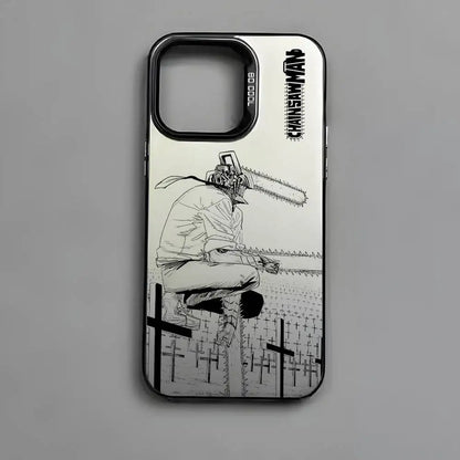 Anime Chainsaw Man iPhone Case – Multicolor Metallic Matte Finish