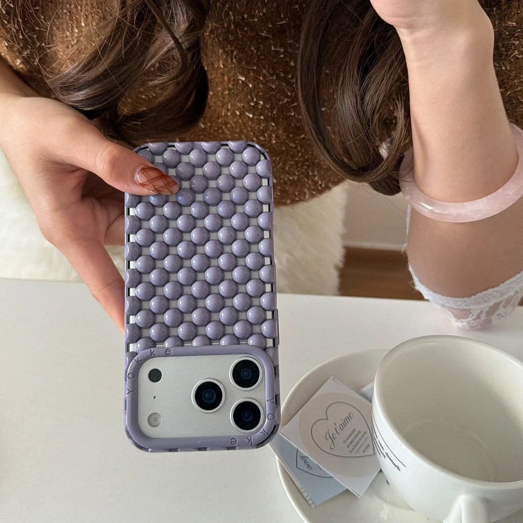 Creative Advanced Stereoscopic Hollow Out Pearl Round Bead Shock Proof Phone Cover Case For iPhone