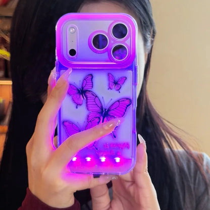 Change Color Luminous Call Light Up Purple Butterfly Pattern Phone Case For iPhone