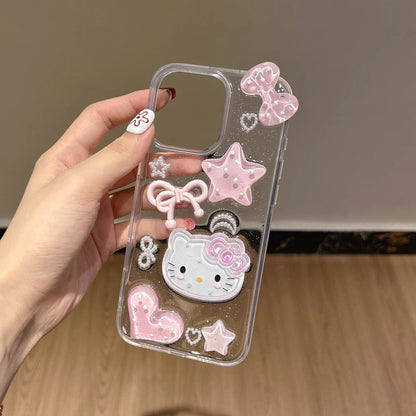 Sanrio Hello Kitty 3D Cute Cartoon bling bling Glitter Transparent Phone Case For iPhone
