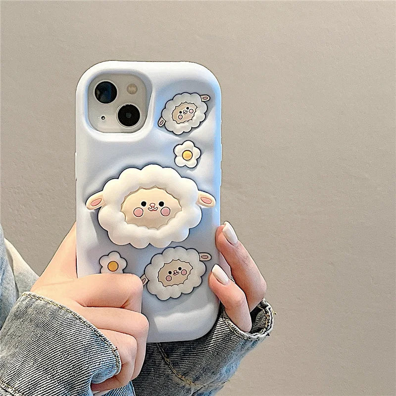 Cute Sheep Folding Stand Holder Case For iPhone