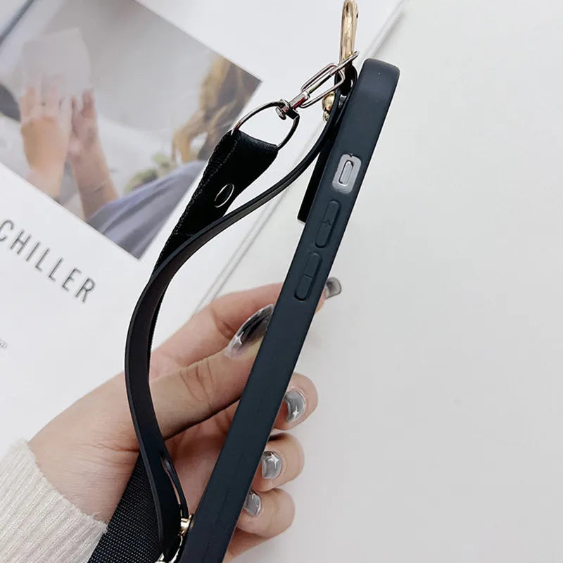 Candy Color Wrist Strap Holder Lanyard Case For iPhone