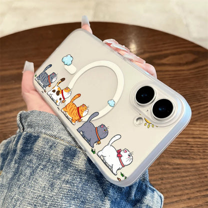 Hanging Cat Cloud Sun Print Magnetic Phone Case For iPhone
