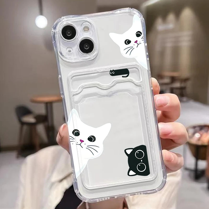 Cute Black Cat Transparent Phone Case For iPhone