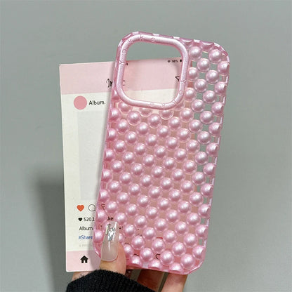 Fashion Macaron Color Hollow Out Pearl Beads Phone Case