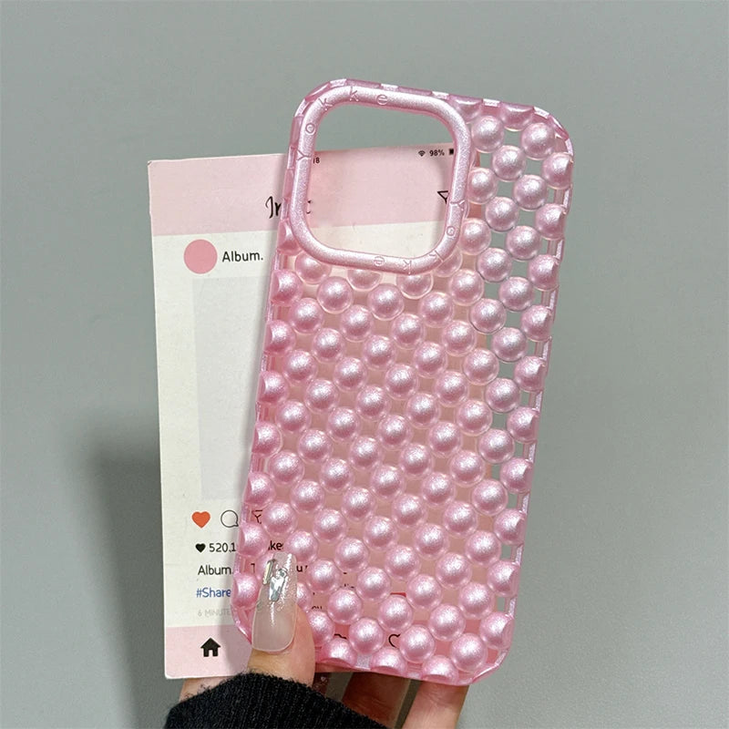 Fashion Macaron Color Hollow Out Pearl Beads Phone Case