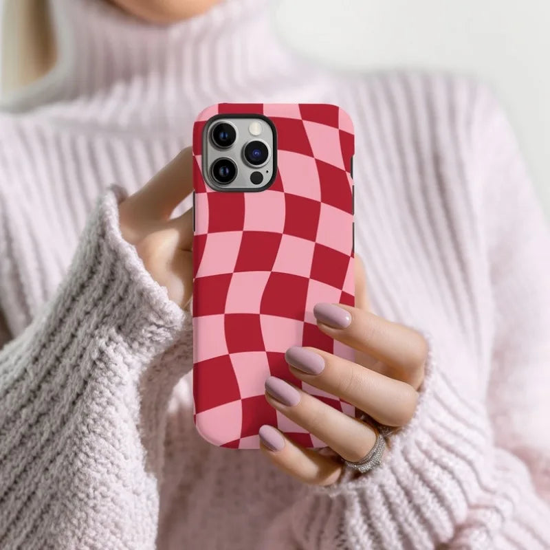 Retro Red Wavy Checkered Phone Case