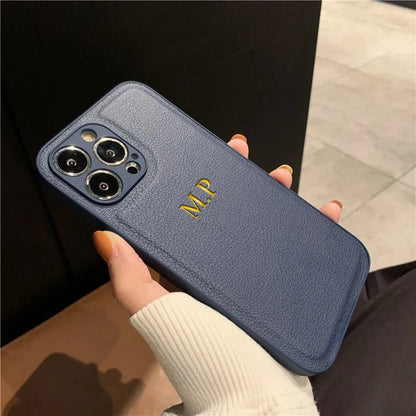 Personalized Phone Case For iPhone Luxury PU Leather Customized Initials Name Gift Cover