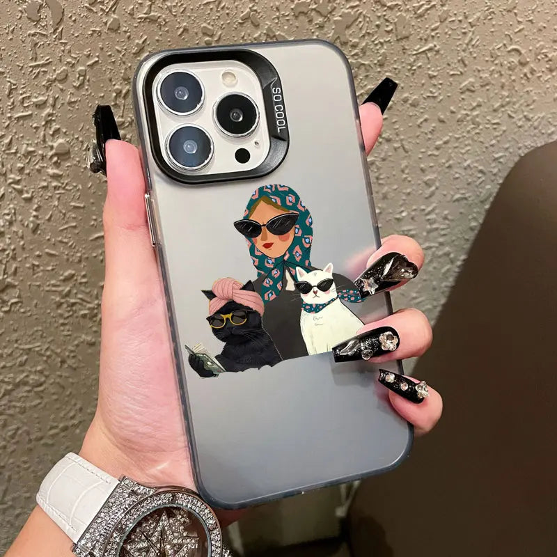 Cartoon Cute Cat Headscarf Women Phone Case For iPhone